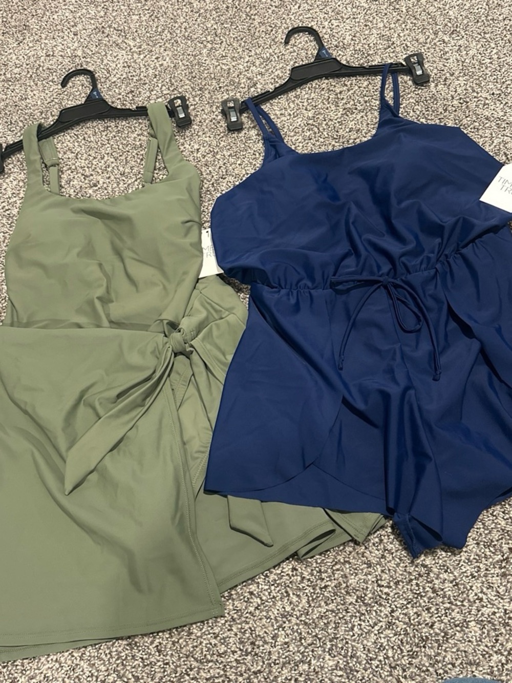 Time and Tru Olive One-Piece Tie-Waist Swimsuit & Navy Drawstring One-Piece